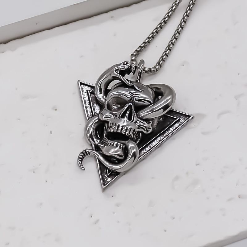 Hip Hop Skull Wrapped Around Snake Necklace Pendant