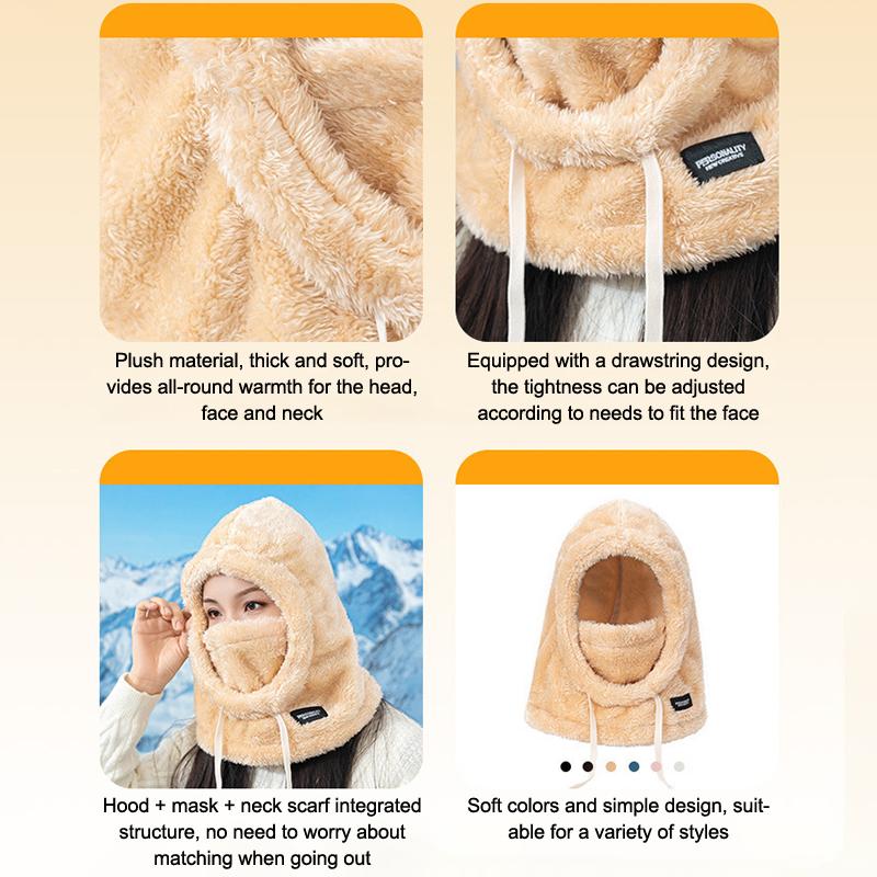 Gorro de Ciclismo à Prova de Vento de Cor Sólida Macio, Capuz Térmico de Inverno, Balaclava com Cordão, Mantenha-se Aquecido, Máscara de Esqui, Chapéu Feminino