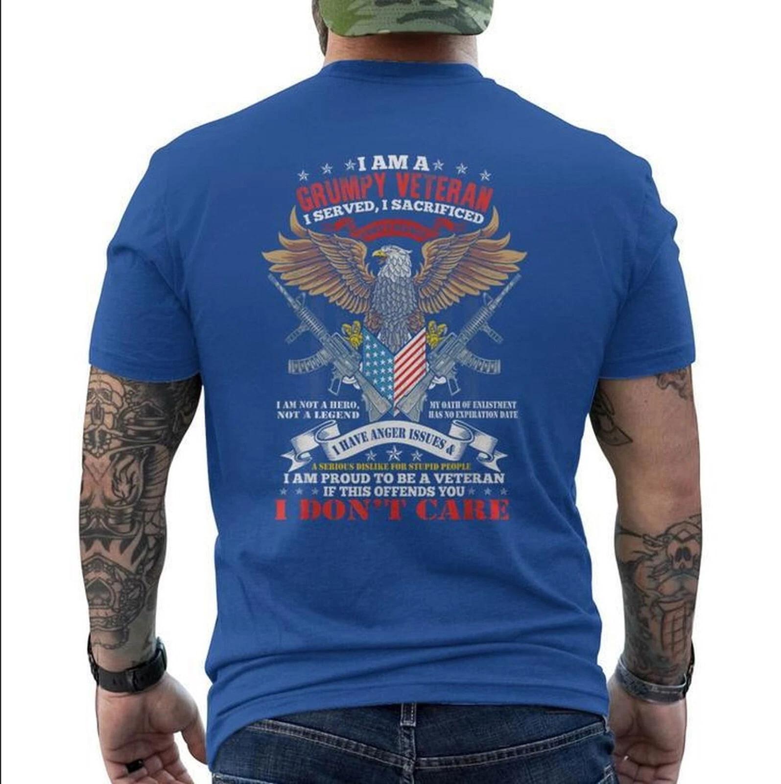 I Am A Grumpy Old Veteran I Served I Sacrificed Us Flag Back Print T-Shirt S