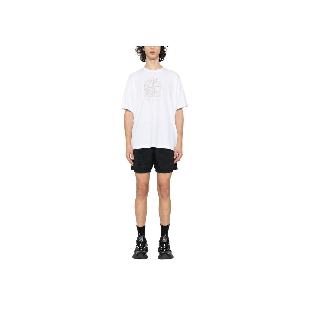 STONE ISLAND T-shirt da Uomo SS24 a Maniche Corte con Girocollo e Logo Bussola Stampato Colore Unico Top Bianchi 80152RC87-V0001
