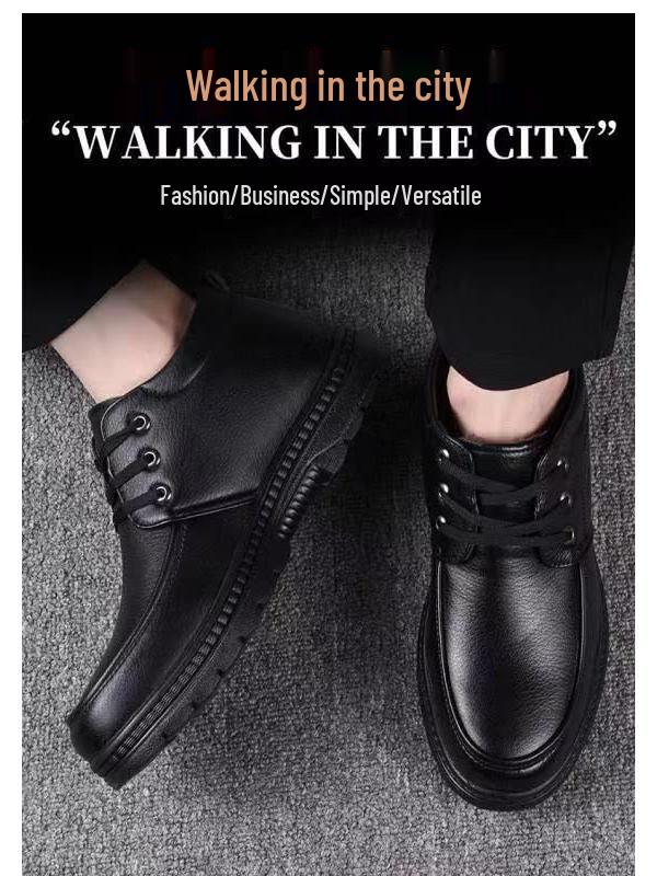 Warm Non-Slip Men's High-Top Cotton Leather Shoes for Winter