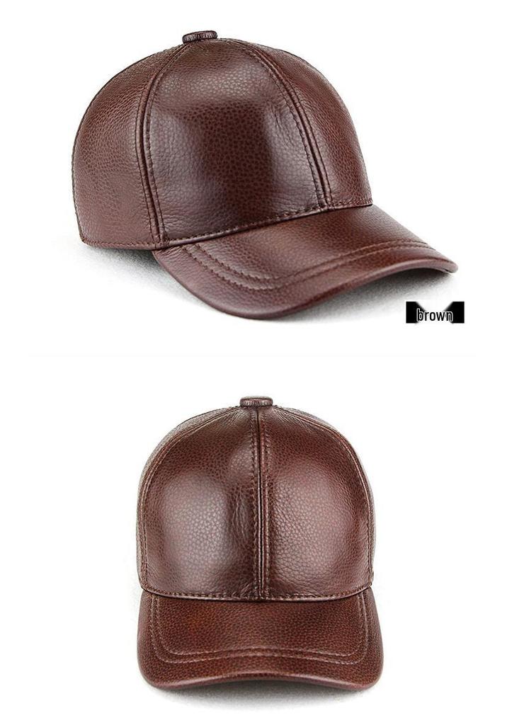Men's Genuine Leather Baseball Cap - Winter Warm Flat Cap for Middle-Aged & Elderly