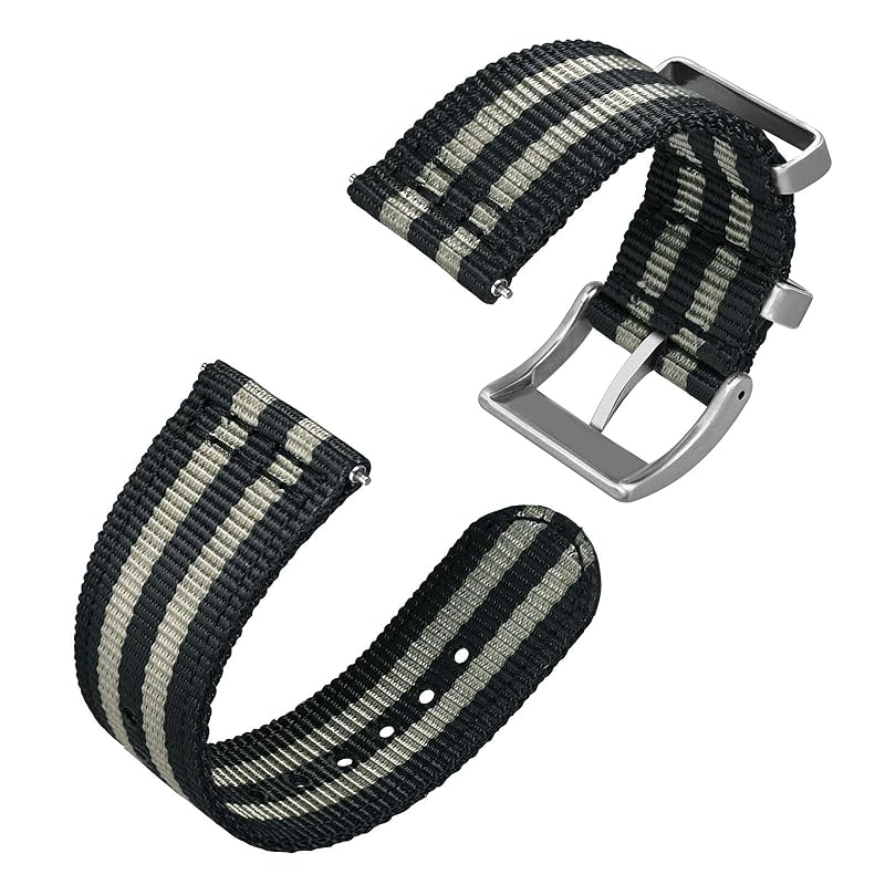 

[Anbeer] 18mm watch band nylon two piece style quick release replacement belt with metal loop stripe silver buckle