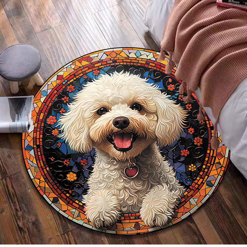 1Pc Animal Dog Circular Print Rug - Home Decoration Carpet For Living Room Bedroom Flooring Computer Chair Area Rug