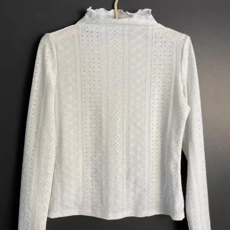 Dámské ležérní malé tričko s vysokým krkem, jednobarevné, slim, tenké, s dlouhým rukávem