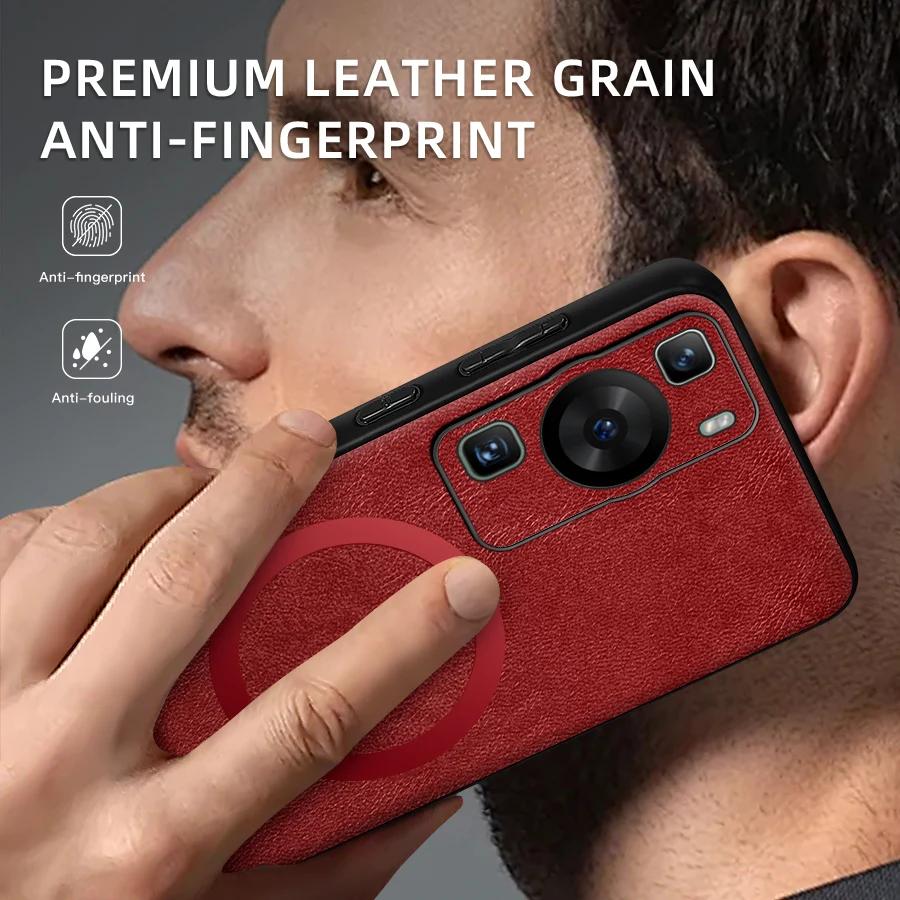 For Huawei P60 P60 Pro PU Leather Magnetic Ring Soft Edge Anti-Drop Anti-Fingerprint Phone Case