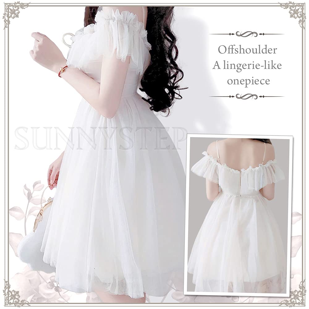 SUNNYSTEP Sexy Babydoll Plus Sizes Christmas Costume Lolita White and Black with Choker Cute Princess Lace Gothic Lolita Sickly Cute Princess Cosplay