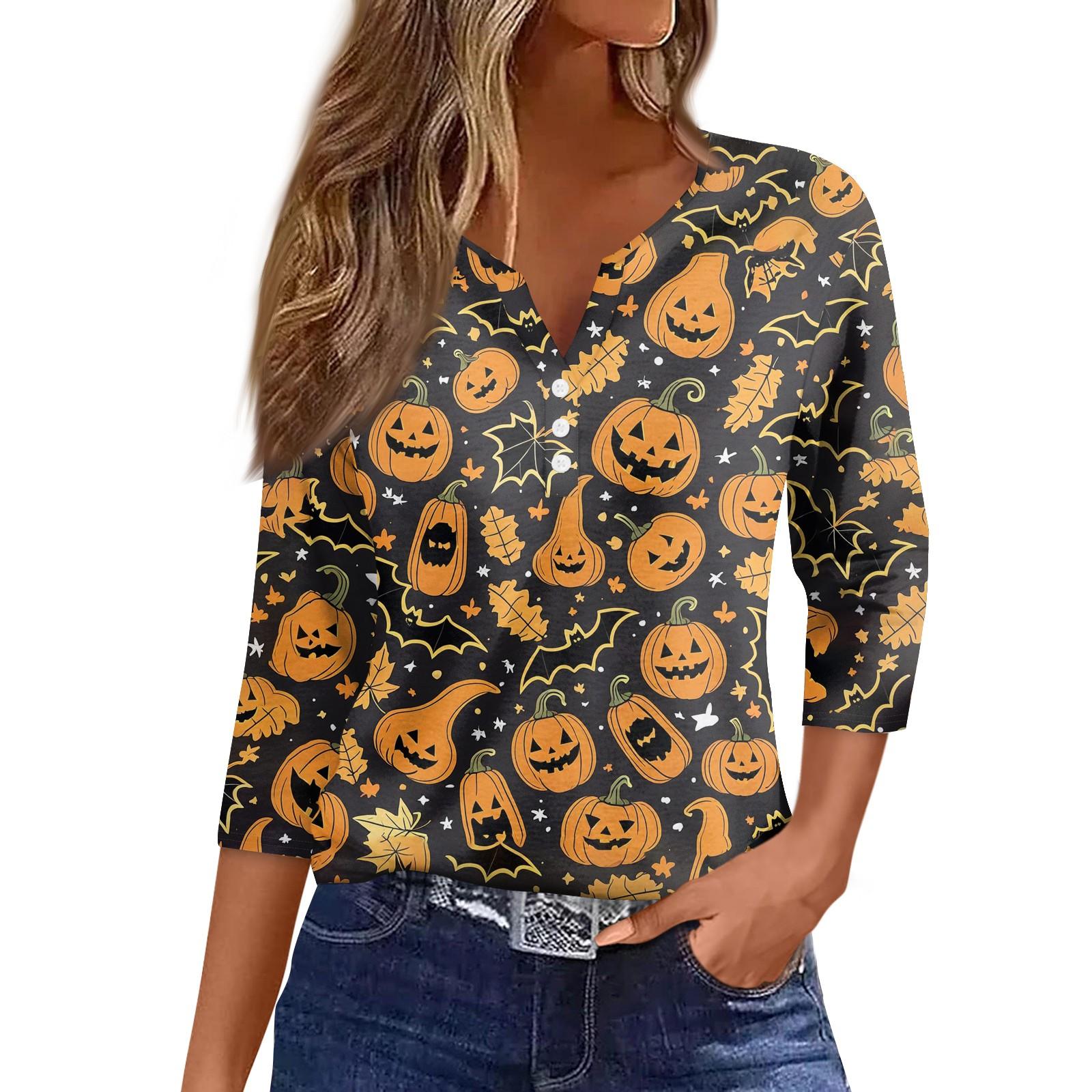 Women s Casual Fashion Sexy Comfortable V-Neck Halloween Seven Sleeve Top L шафрановый