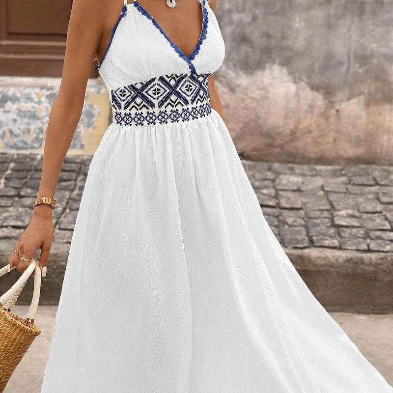 Women Fashion Elegant Backless V-Neck Vacation Maxi Dress XL