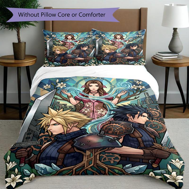 3pcs Duvet Cover Set (1*Duvet Cover + 2*Pillowcase, Without Core), Final Fantasy Print Bedding Set, Bedroom Decor, All‑Season, Birthday Gift