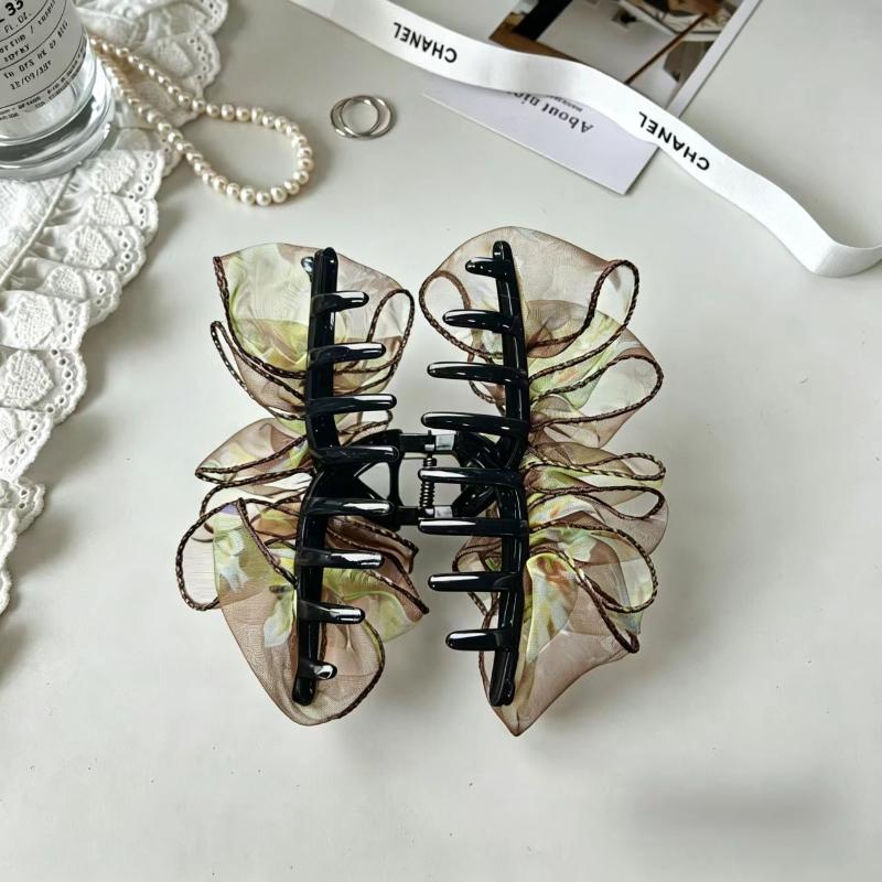 Korean Pleated Print Mesh Hair Claw Clip Women Fashion Elegant Shark Clip Hair Accessory