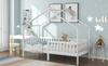 Beautiful house bed, children's bed solid wood with fence and slatted frame, children's and youth room with fall protection, white (200x90 cm)