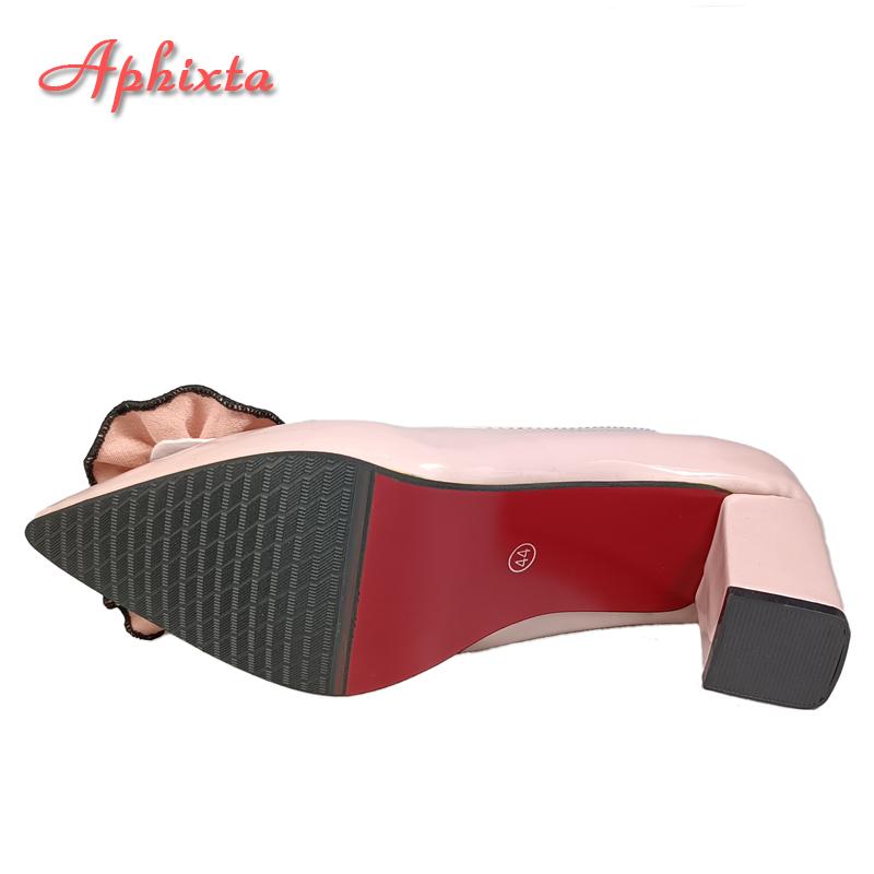 Aphixta New Autumn Pink Shoes Women Pumps Patent Leather 7cm/10cm/12cm Heels Appliques Flowers Officile Super Big Size 49 50