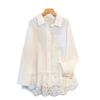Plus Size Women's Long Sleeve Lace Trim Shirt – Early Spring Layering White Top