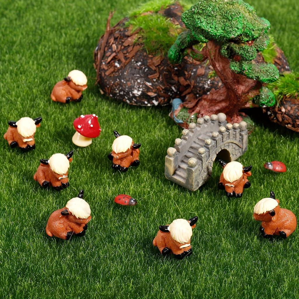 20Pcs Charming Mini Highland Cow Figurines Cute Resin Animal Sculptures For Diy Crafts Dollhouse Garden For Room Decor