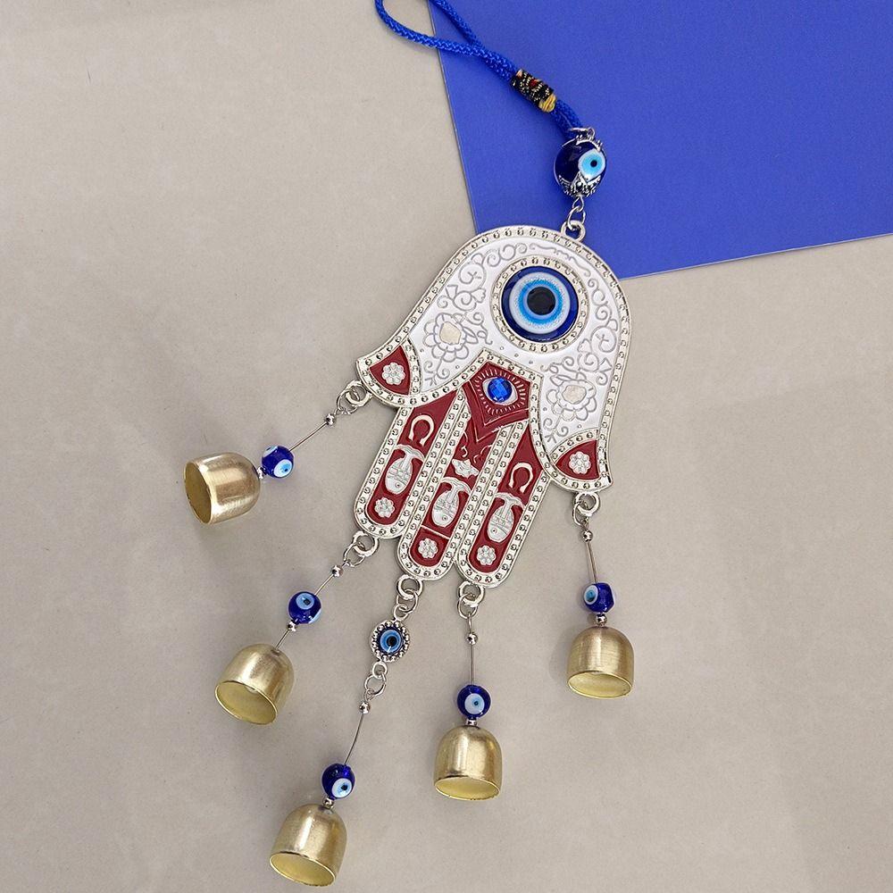 Wall Decoration Fatima Hand Wind Chimes Good Lucky Blessing Protection Blue Evil Eyes Pendant Small Bell Hamsa Hand