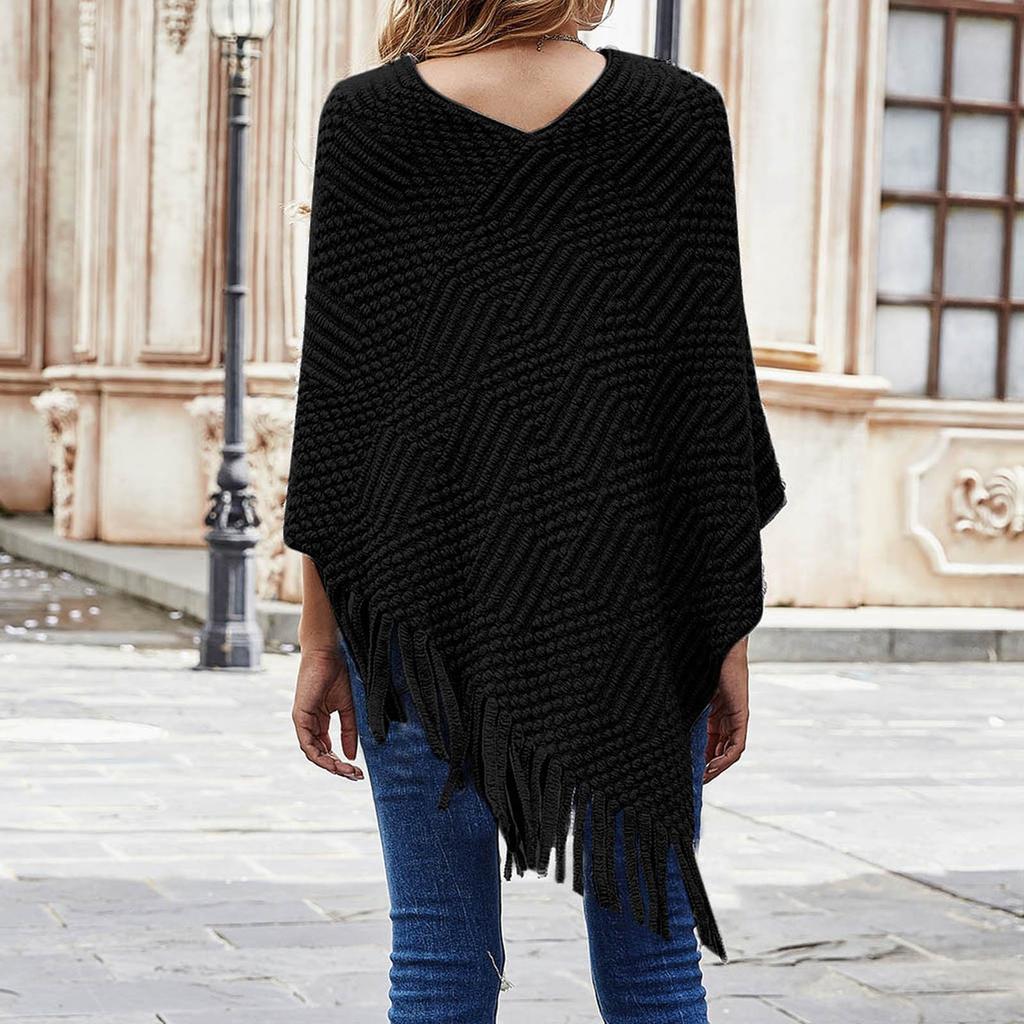 Women's Fashion Temperament Casual Hair Ball Fringe Cape Sweater Bucket Coat