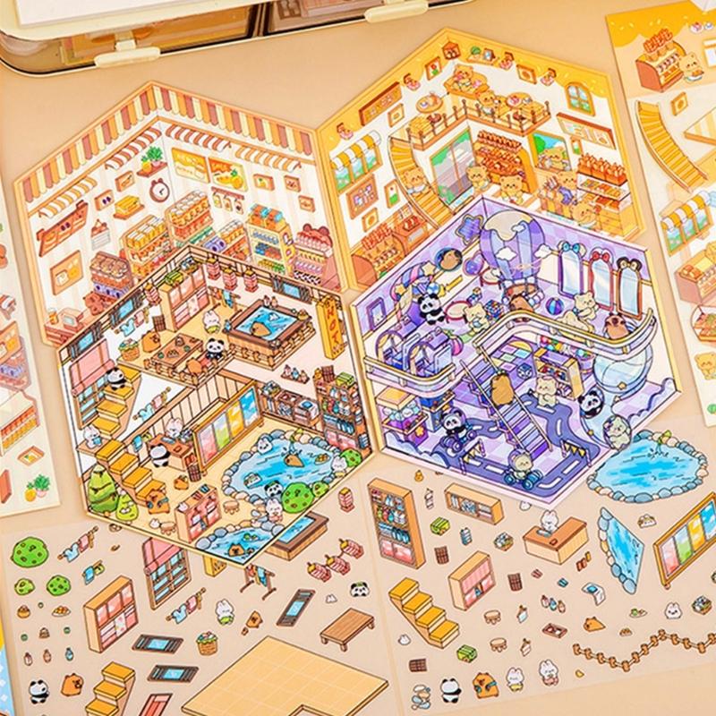 Miniature Scene Sticker Miniature Simulated Cabin Scene Sticker for Scrapbooking Journal Notebook Photo Album Phone Case