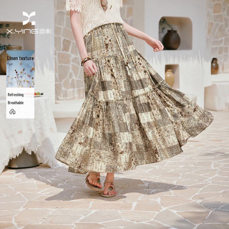 Bohemian Print A-line Maxi Skirt S