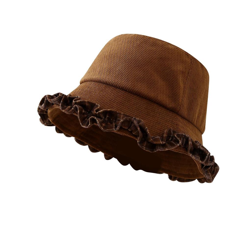 Women's Autumn Retro Minimalist Lace Velvet Bucket Hat - Versatile for Large Head Circumference