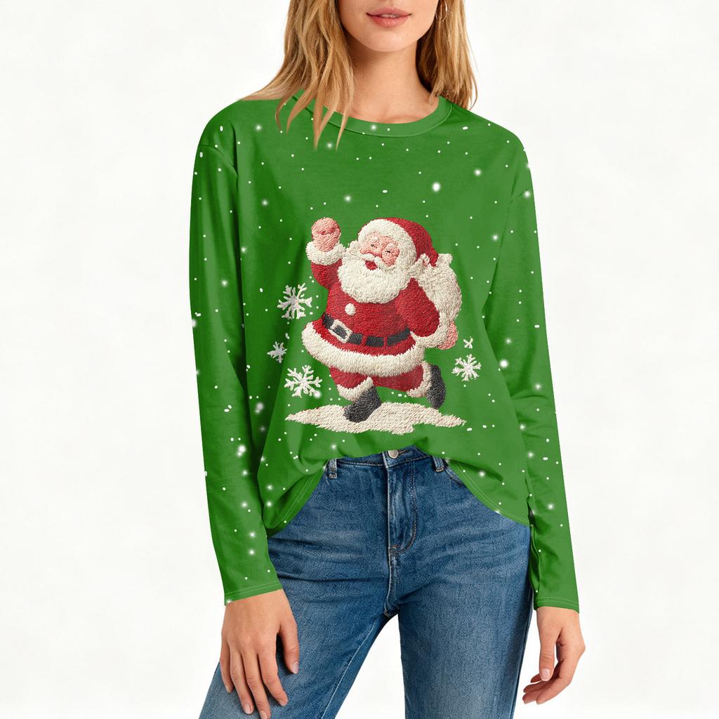 Women's Loose Comfortable Casual Fashion Round Neck Christmas Print Long Sleeve Hoodie