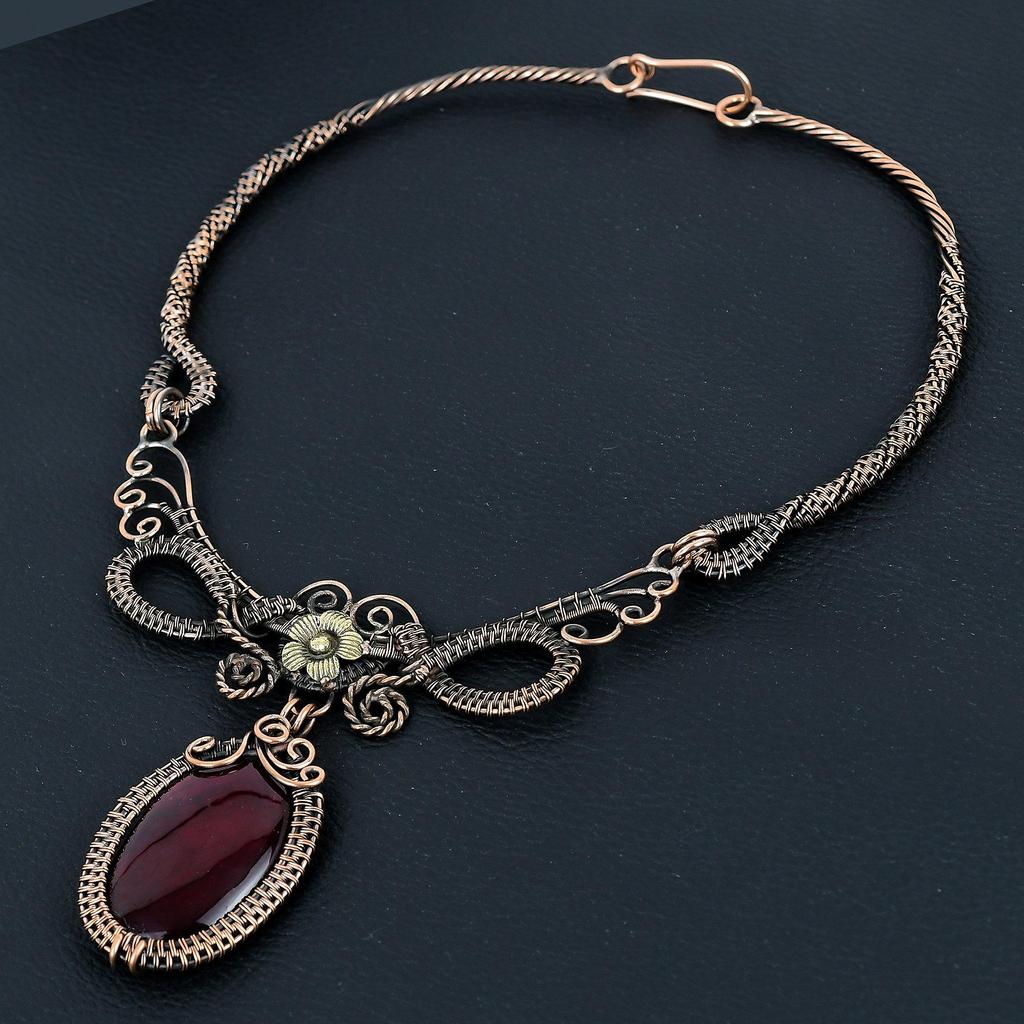 Red Flash Labradorite Necklace, 999 Copper Wire Wrapped Jewelry, Gemstone Jewelry Adjustable Chain Necklace, Handmade Wedding Gift Jewelry