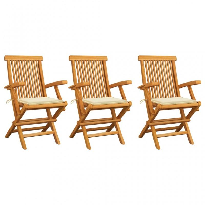 Día y Noche - Día y Noche Sillas de jardín 3 uds madera teca con cojines color crema