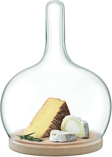 LSA Glass Cake Stand with Glass Dome, 25.5cm Tall, Cloche Dome & Oak Base, LLH01, Stylish Tableware