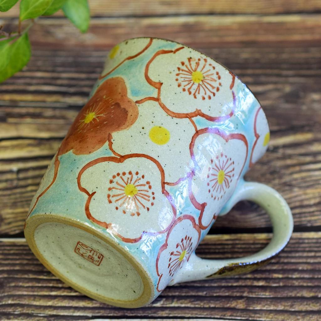 Waza no Kura Stylish Coffee Kutani Ware Mug Plum Blossom Brand Made in Perfect Gift for and 88th Birthdays Mug, Cup, Pattern, Ceramic, High-End