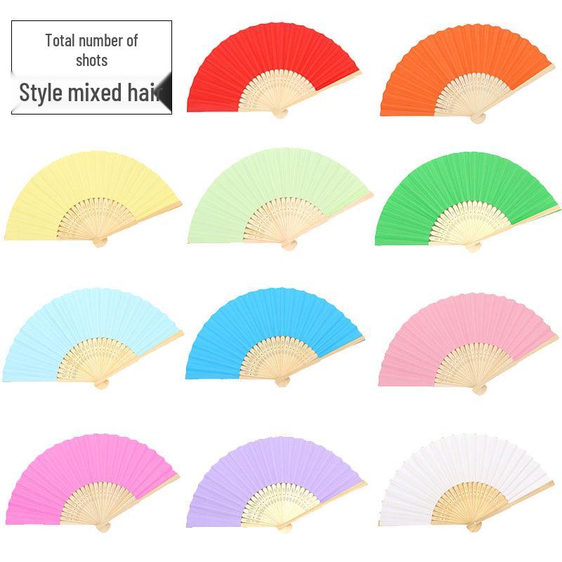Solid Color Bamboo Folding Fan for DIY Crafts - Children's Kindergarten Material, Customizable with Logo or Text