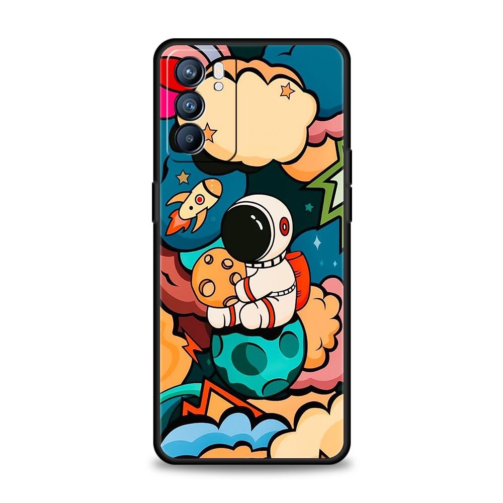 Cartoon Cute Cosmonaut Phone Case For Oppo Reno 13 12 11 10 7 F Find X5 X6 A98 A80 A79 A78 A57 A54 A31 A17 Pro 5G Soft TPU Cover