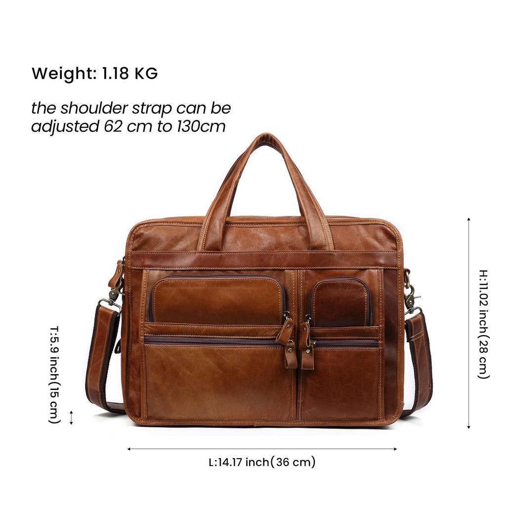 Men's 15.6" Genuine Leather Briefcase - Business Computer Shoulder Bag