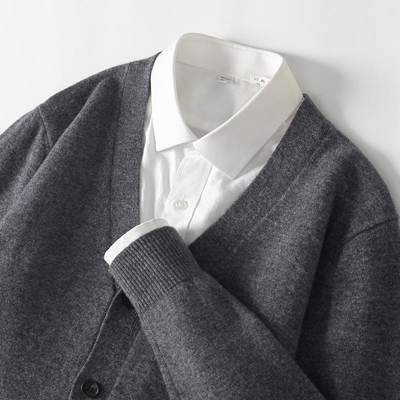 

Men s 100% Wool V-Neck Cardigan: Soft, Skin-Friendly, Business Casual, Fashionable, Loose Knit Sweater, Outerwear L