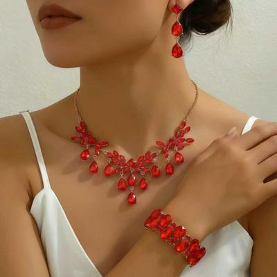 High-end Atmospheric Exaggerated Necklace, Earrings, Bracelet, Jewelry Set.