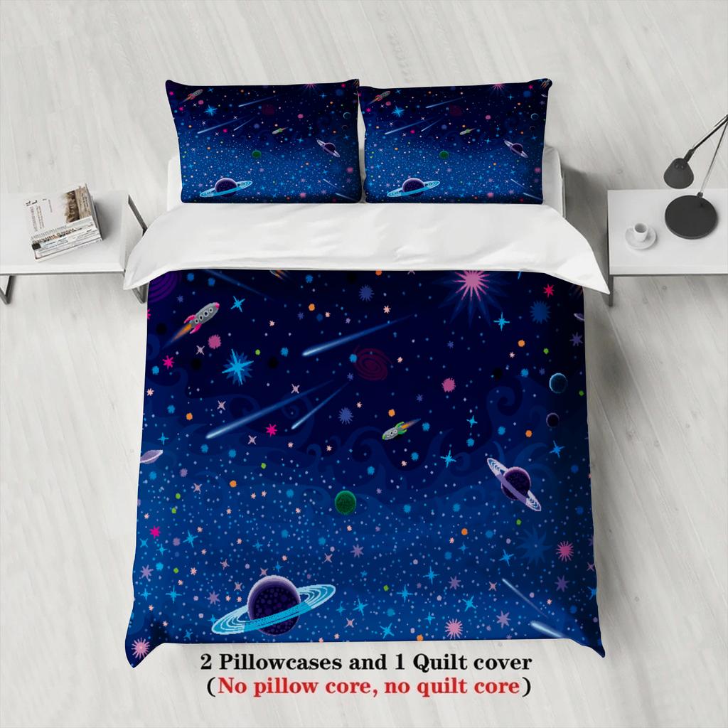 3Pcs Space Galaxy Bedding Sets Gifts For Students 3D Printed Cosmic Stars Planets Duvet Cover Sets With Pillowcases No Filling