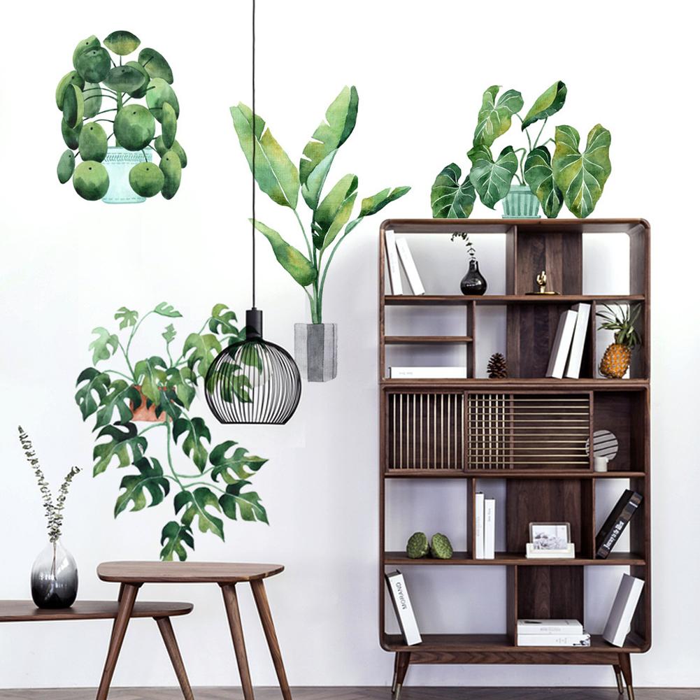 Green Potted Plant Wall Sticker Removable Wall Decal for Bedroom Living Room Background Decor