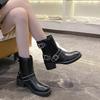 Fashion Fashion Silver Buckle Decoration Riding Boots Women 2025 Winter Square Toe Medium Heel Modern Shoes Sexy Western Cowboy Boots