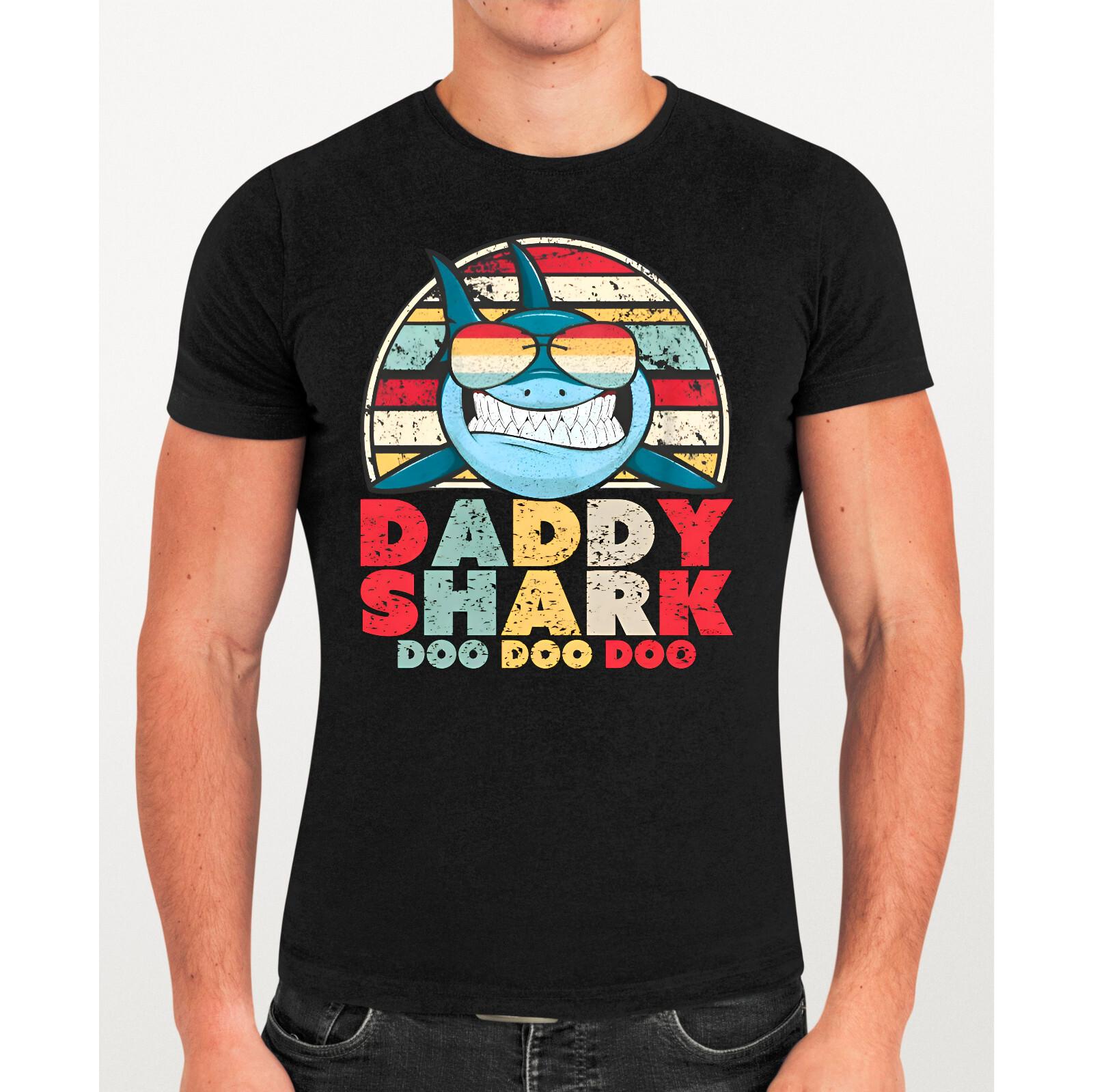 Daddy Shark Funny Fathers Day Mens Cotton T-Shirt Gift For Fishing Dad Tee L