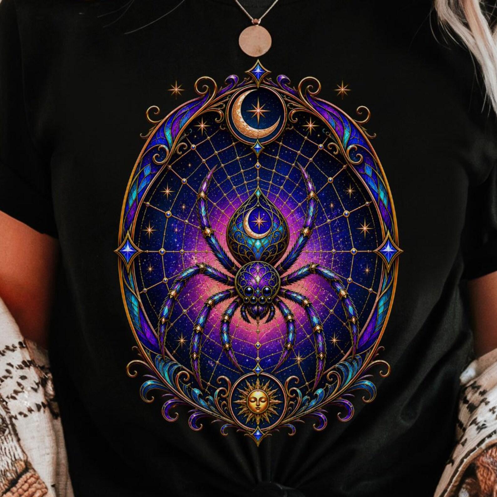 Cosmic Spider Web Shirt | Celestial Gothic Fantasy Art Tee L