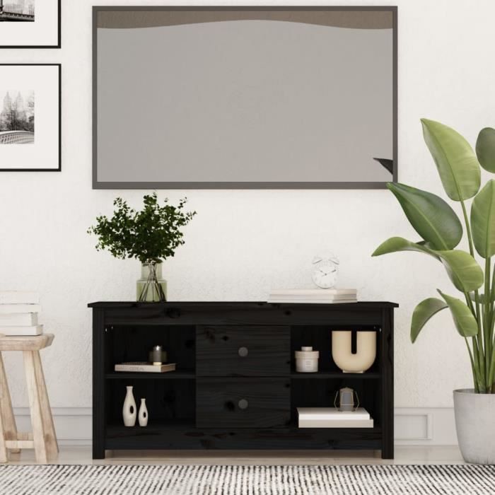 VidaXL Meuble TV Noir 103x36,5x52 cm Bois de pin massif 814573