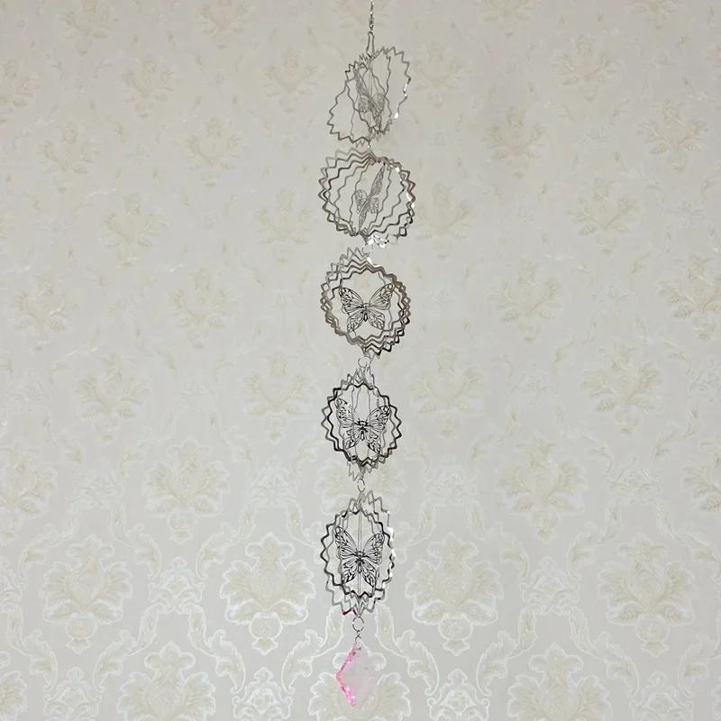 Wind Spinner Mandala Ornament 3D Sliver Metal Geometric Pattern Hanging Chimes Spinners Kinetic Outdoor Garden Yard Indoor Décor