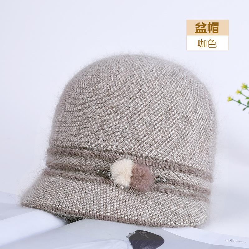 

Шляпа женская осенне-зимняя для пожилых людей, шарф, теплая, для женщин среднего и пожилого возраста, зимняя, из кроличьего пуха, шерстяная шляпа для мамы, флисовая шляпа-ведро One Size