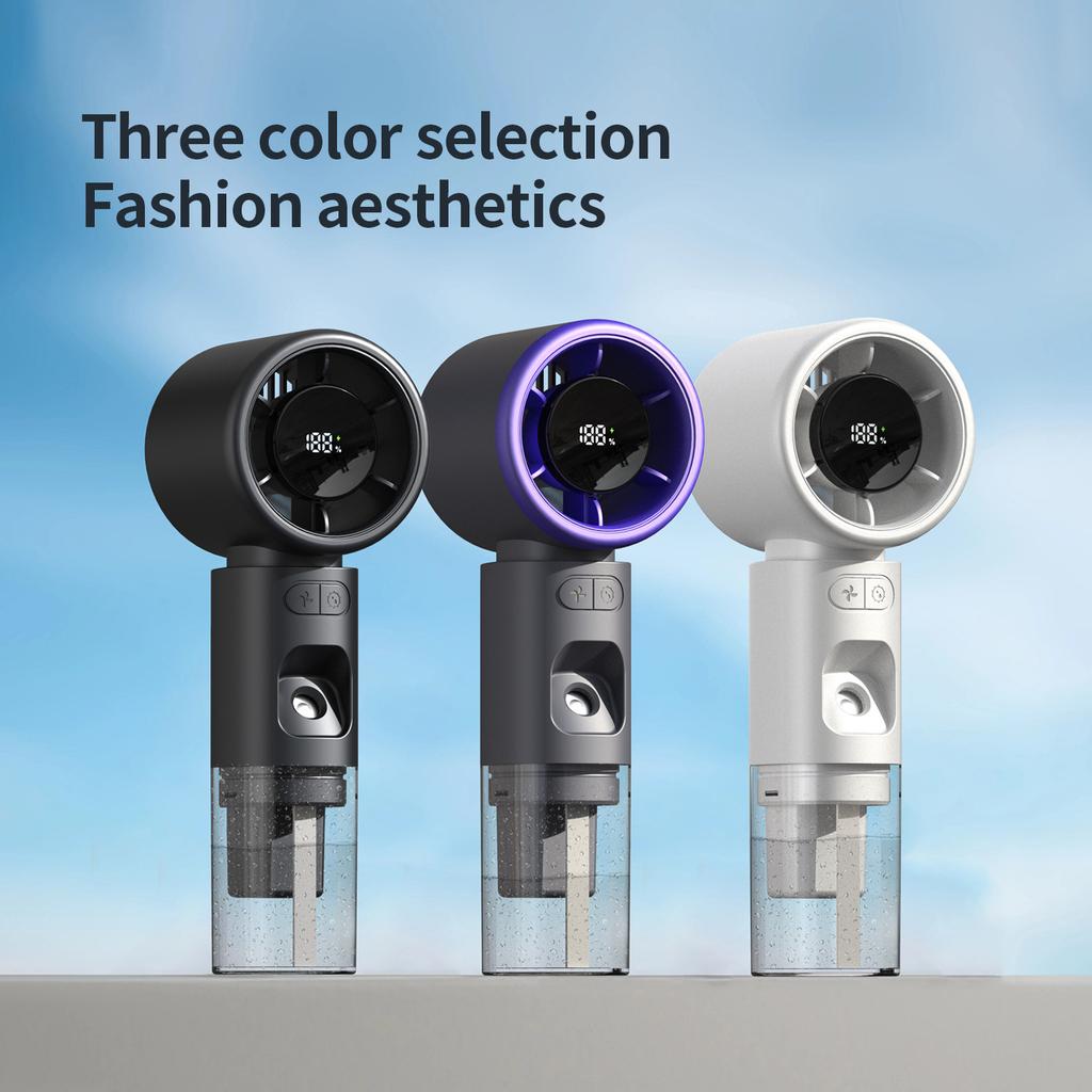 New Humidified High-speed Fan Without Pole Speed Regulation Digital Display Portable Handheld Turbocharged Spray Fan