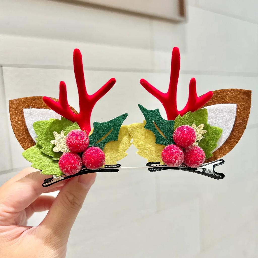 Christmas Antler Hair Clips Pendants Xmas Ornaments Merry Christmas Decor Gift for Girl Elk Hair AccessoriesHappy New Year