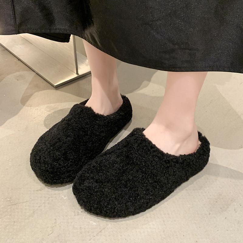 Lazy Wind Thick-soled Fluffy Slippers Women's Autumn Comfortable Lazy One-pedal Bag Head Slippers Non-slip Fluffy Slippers