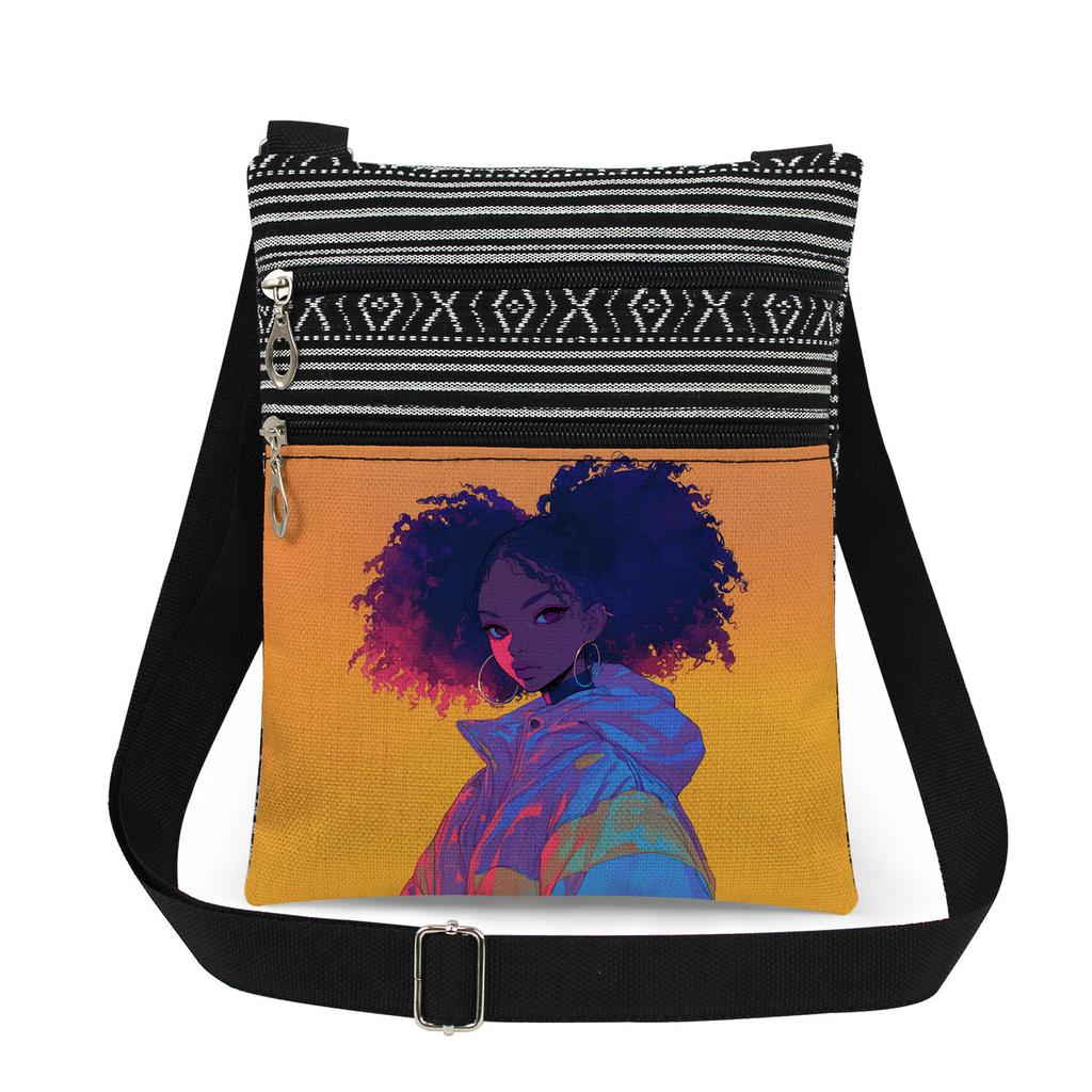 1PC Black Girl Print Tote Bags Women Shoulder Handbags Postman Package 6898