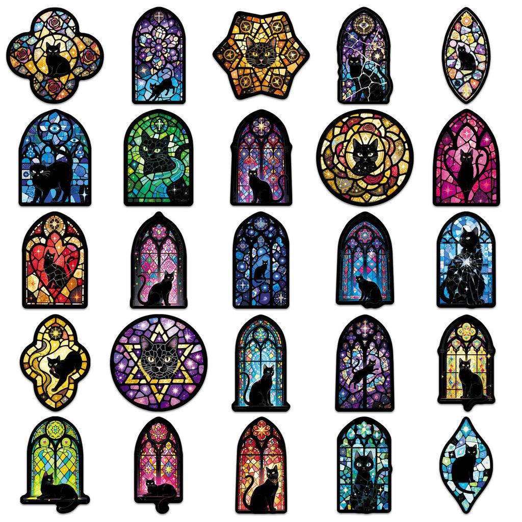 50 Stained Glass & Black Cat Pattern DIY Journal & Power Bank Stickers