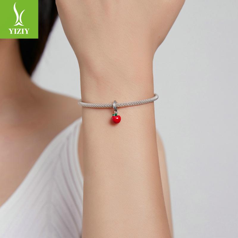 Epoxy Red Apple Diy Pendant, Fashionable Retro Fruit 925 Silver Beaded Accessories Scc1913