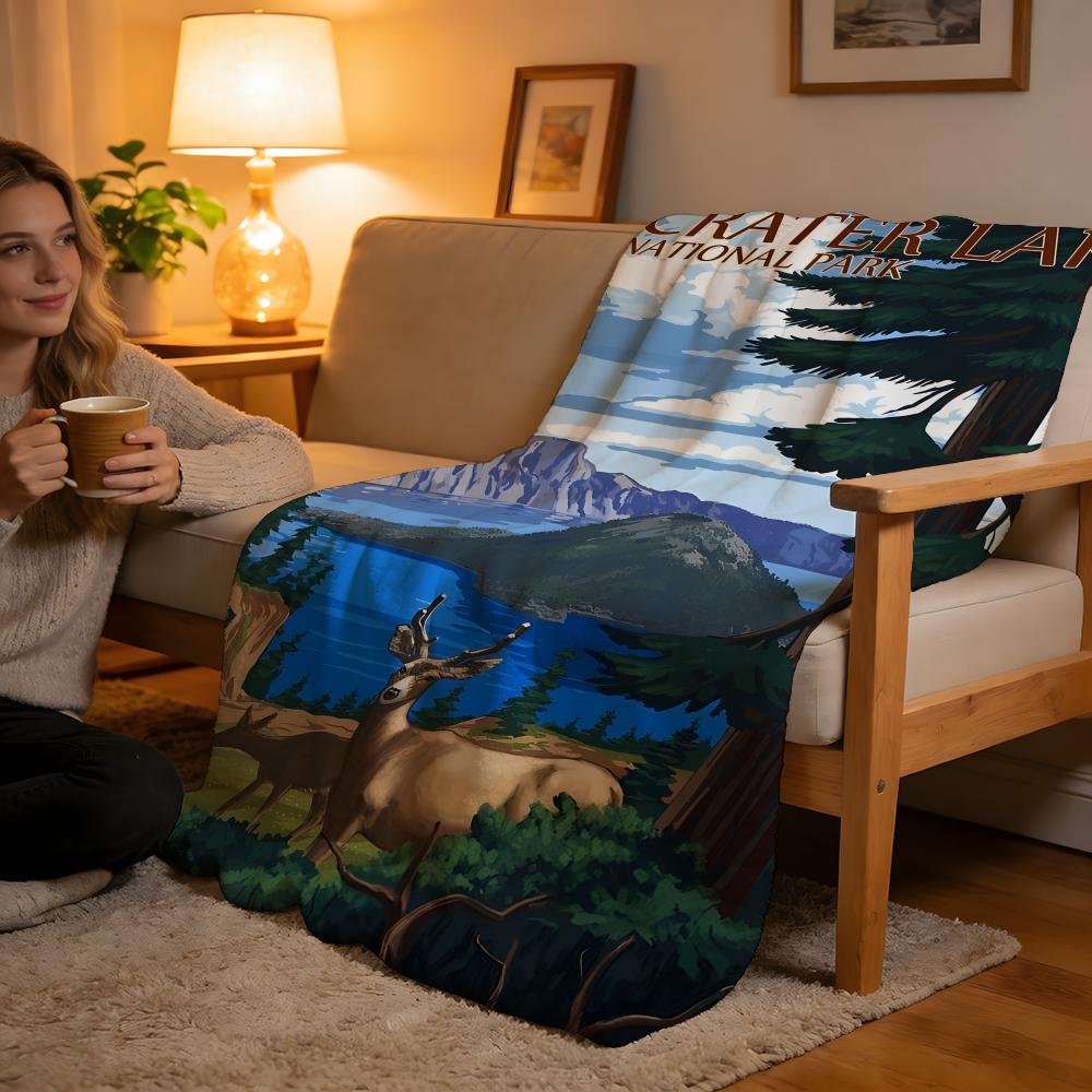 

Crater Lake National Park Throw High-Density Short Plush Blanket Soft For Sofa Air-Con Room. 75cmx90cm