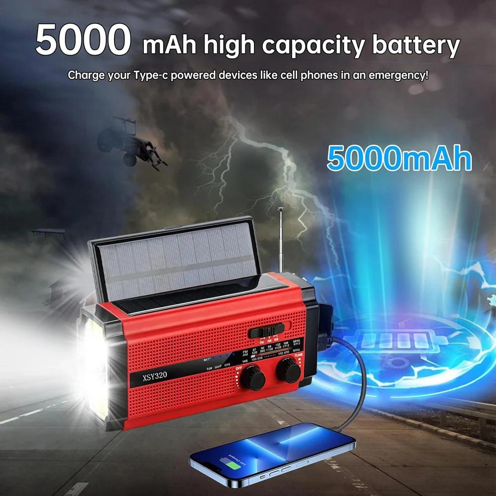 WOOPKER 5000mAh Emergency Radio FM XSY-320 Portable Hand Powered Solar Rechargeable Waterproof with SOS Alarm Flashlight Weather